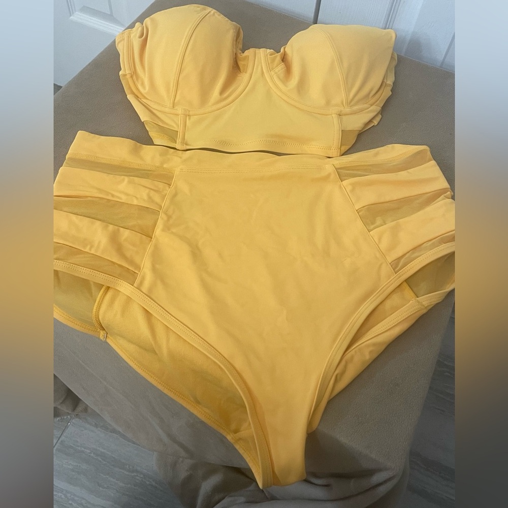 Adore Me Yellow High-Waist Bustier Bikini Set